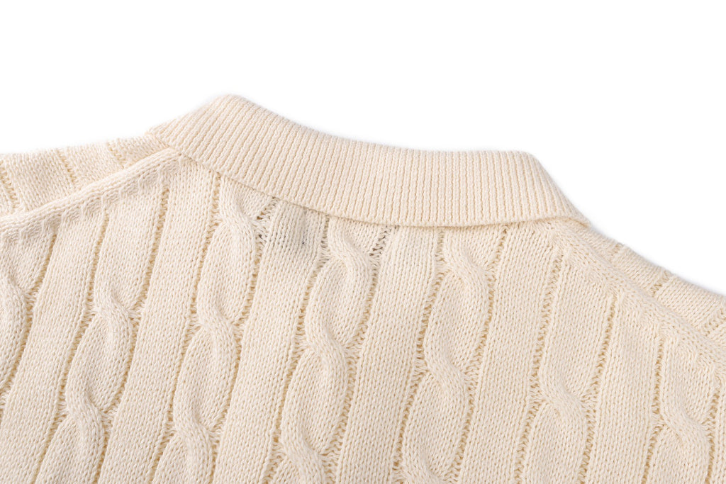 Polo Ralph Lauren Men’s Cable‑Knit Short‑Sleeve Polo Sweater With Navy Pony Embroidery