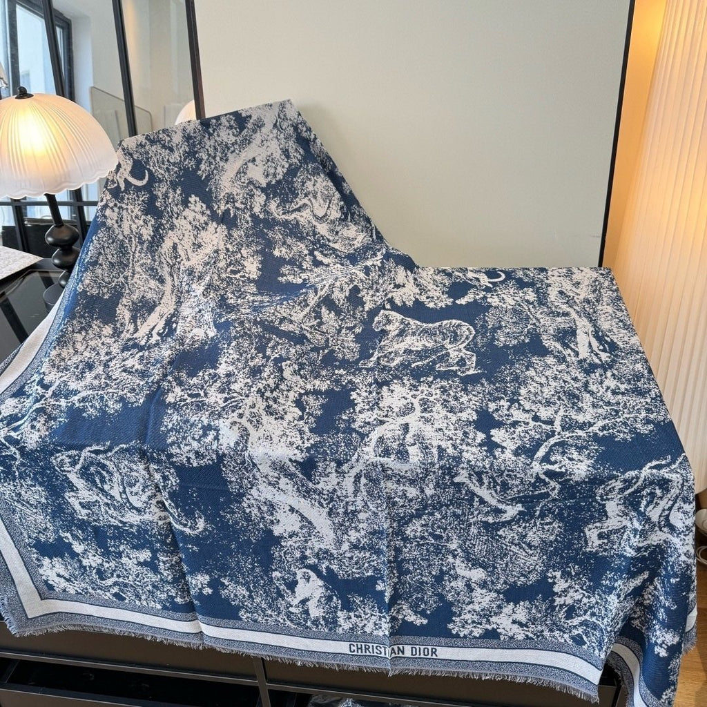 Dior Toile Print Fringe Square Scarf